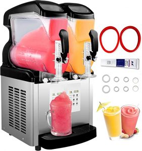VBENLEM 110V 2 in 1 Commercial Slushy Machine 2x6L Temperature -10℃ to 5℃ Soft Ice Cream Maker 1300W LED Display Automatic Clean Preservation Function for Supermarkets Cafes Restaurants Snack Bar
