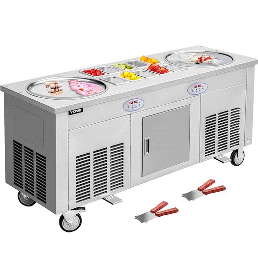 VEVOR Commercial 2 Pans Rolled Ice Cream Machine