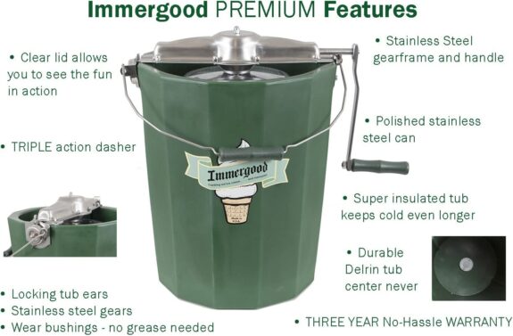 PREMIUM 6 qt. - Immergood Stainless Steel Ice Cream Maker - Hand Crank